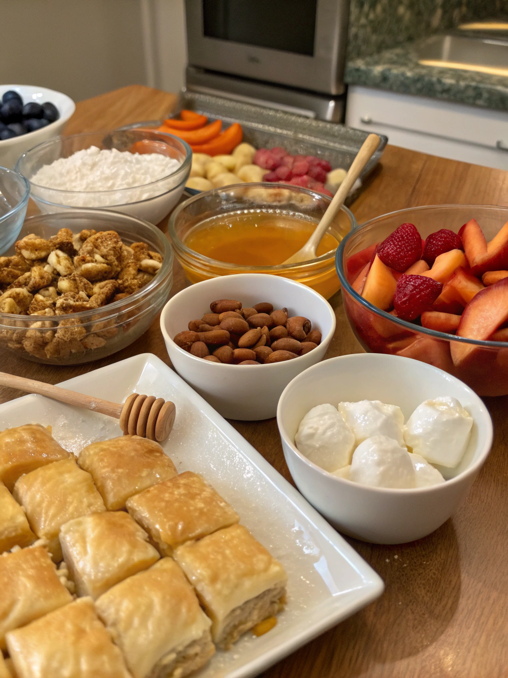 Essential Ingredients for Authentic Greek Desserts: honey, phyllo, nuts, yogurt