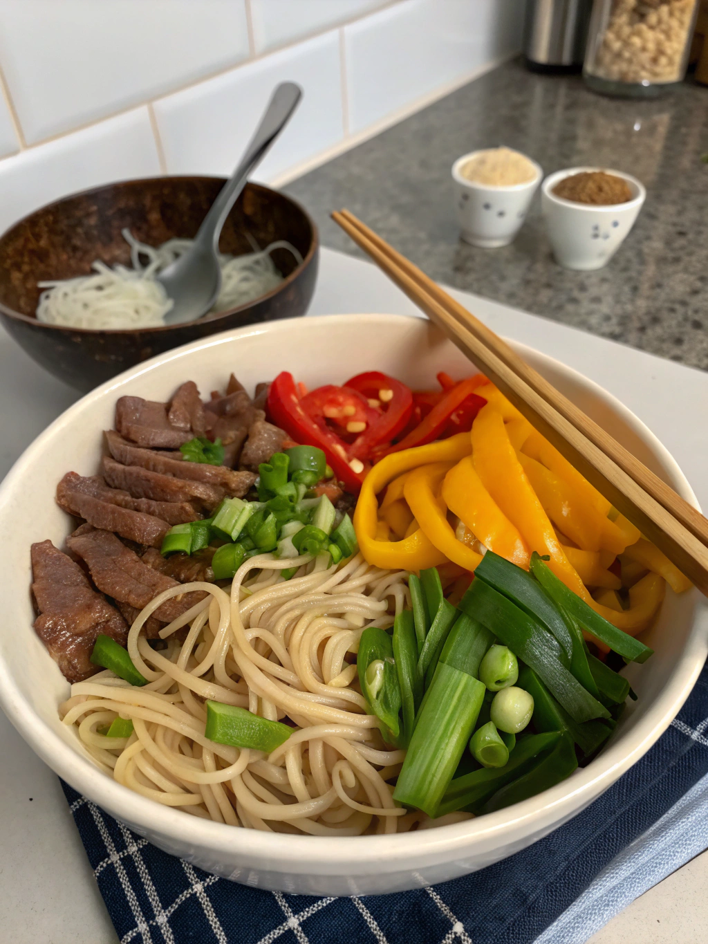 Mongolian Beef Noodles Ingredients Laid Out